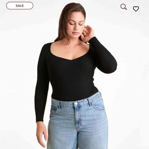 Nuuds Sweetheart Sweater Bodysuit. Black. Small